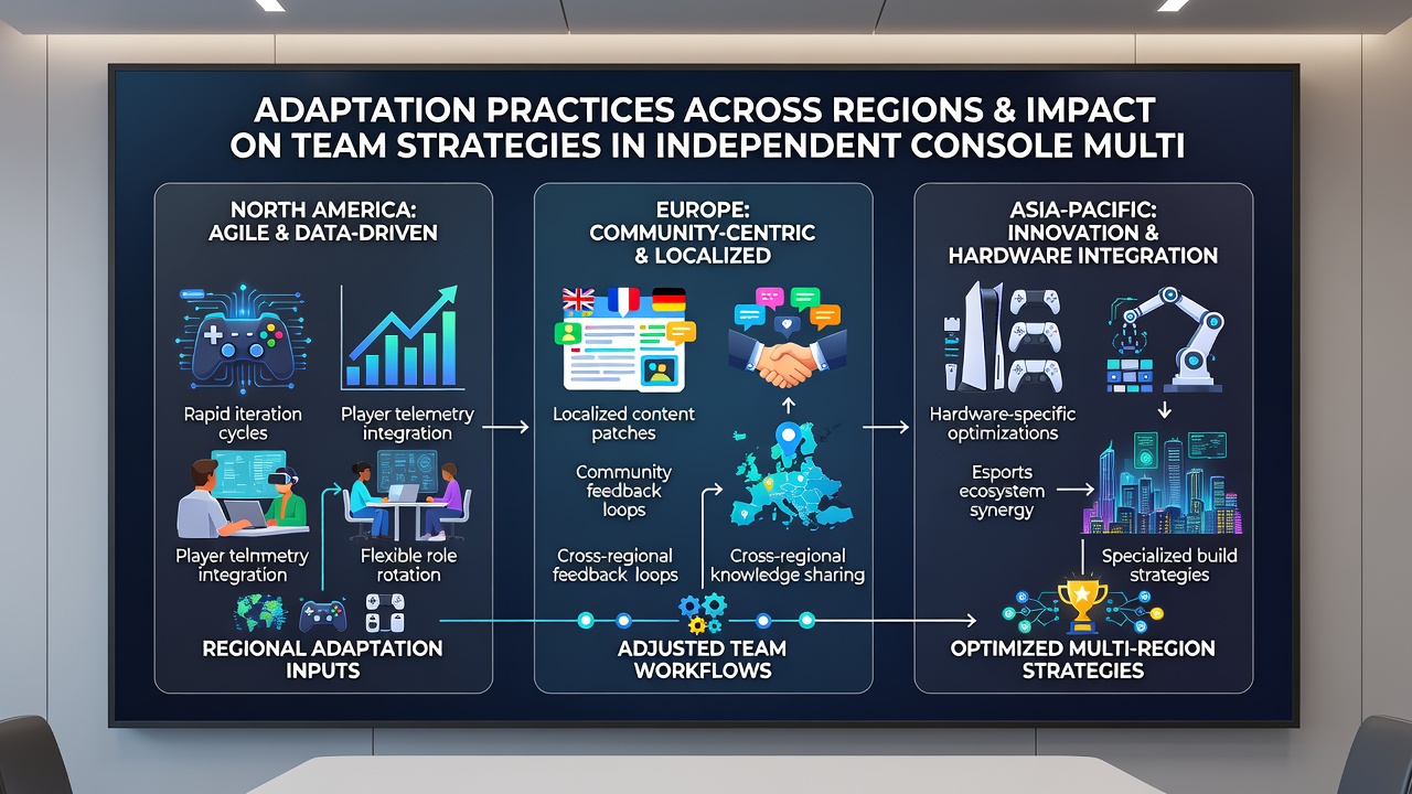 Development teams coordinating strategies for console multiplayer games across different global regions